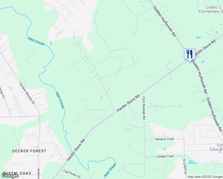 map of restaurants, bars, coffee shops, grocery stores, and more near 6 Riata Drive in Magnolia