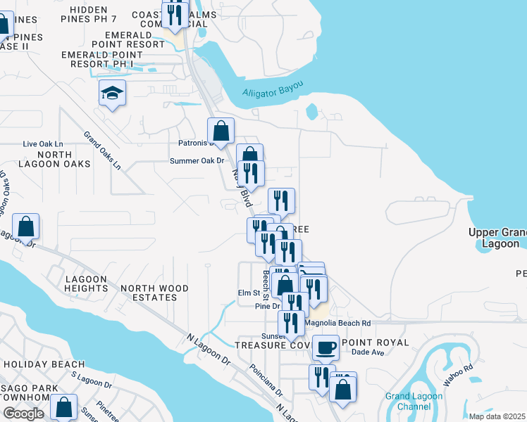 map of restaurants, bars, coffee shops, grocery stores, and more near 2027 Thomas Drive in Panama City