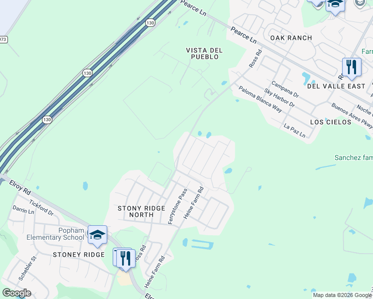 map of restaurants, bars, coffee shops, grocery stores, and more near 6400 Ross Road in Del Valle