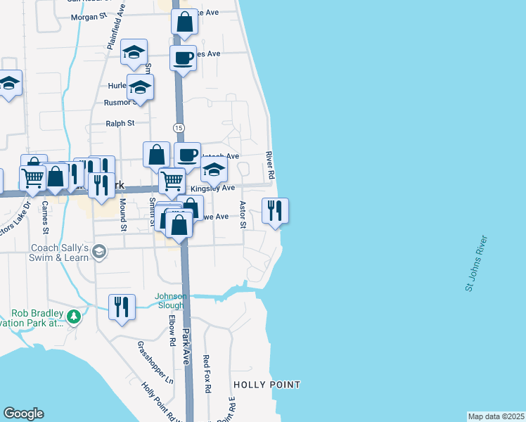 map of restaurants, bars, coffee shops, grocery stores, and more near 31 Winterbourne North in Orange Park