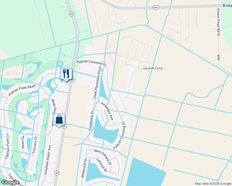 map of restaurants, bars, coffee shops, grocery stores, and more near 6344 Pelican Crossing Drive in Gonzales