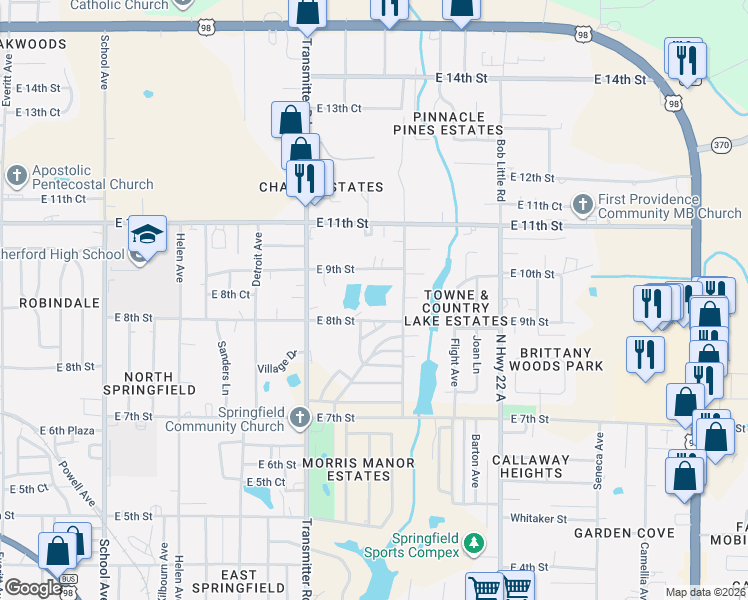 map of restaurants, bars, coffee shops, grocery stores, and more near 3939 East 8th Street in Panama City