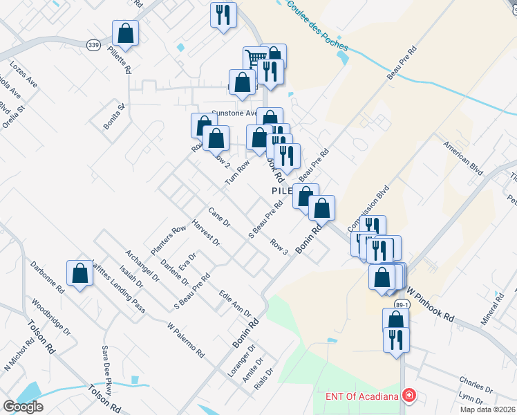map of restaurants, bars, coffee shops, grocery stores, and more near 102 Rue Bonaparte in Lafayette