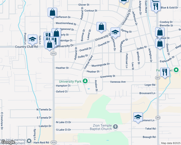 map of restaurants, bars, coffee shops, grocery stores, and more near 156-198 Heather St in Lake Charles