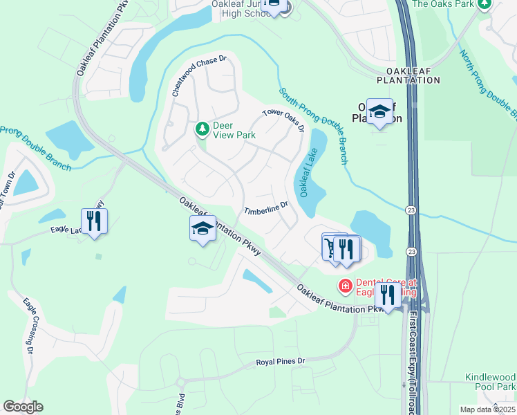 map of restaurants, bars, coffee shops, grocery stores, and more near 3750 Timberline Drive in Orange Park