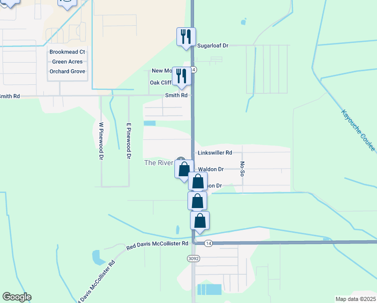 map of restaurants, bars, coffee shops, grocery stores, and more near 5614 Gerstner Memorial Boulevard in Lake Charles
