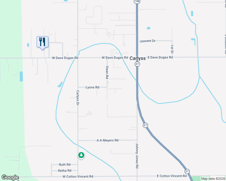 map of restaurants, bars, coffee shops, grocery stores, and more near 236 Kelly Ln in Sulphur