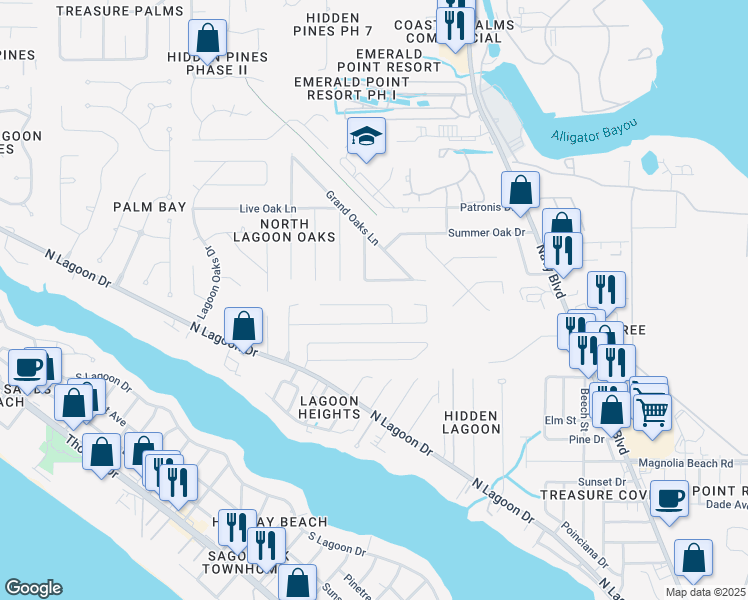 map of restaurants, bars, coffee shops, grocery stores, and more near 306 Prudence Lane in Panama City Beach
