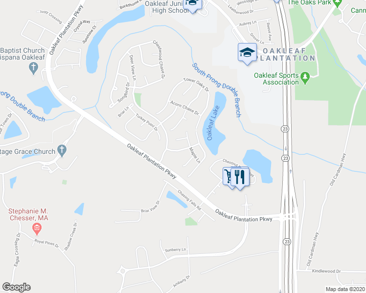 map of restaurants, bars, coffee shops, grocery stores, and more near 3758 Timberline Drive in Orange Park