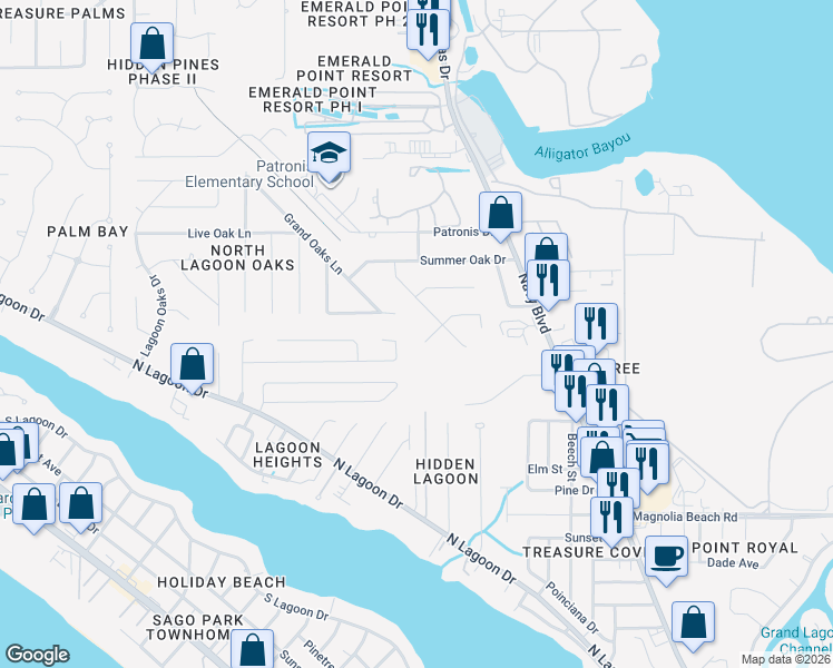 map of restaurants, bars, coffee shops, grocery stores, and more near 2203 Crooked Oak Court in Panama City