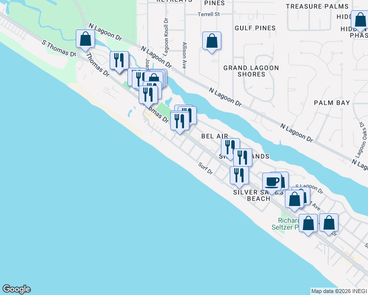 map of restaurants, bars, coffee shops, grocery stores, and more near 4115 Tarpon Street in Panama City Beach