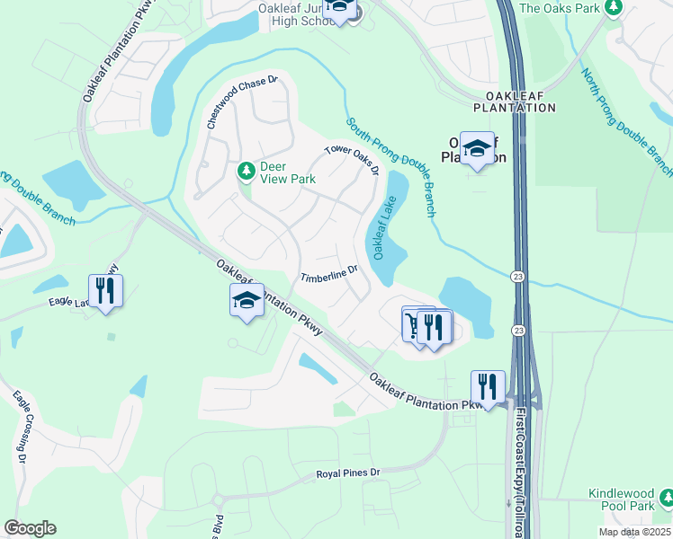map of restaurants, bars, coffee shops, grocery stores, and more near 3750 Timberline Drive in Orange Park