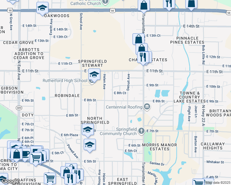 map of restaurants, bars, coffee shops, grocery stores, and more near 3729 East 8th Court in Panama City