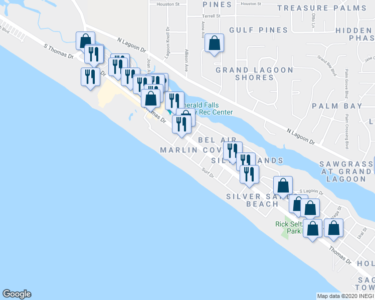 map of restaurants, bars, coffee shops, grocery stores, and more near 4115 Tarpon Street in Panama City Beach
