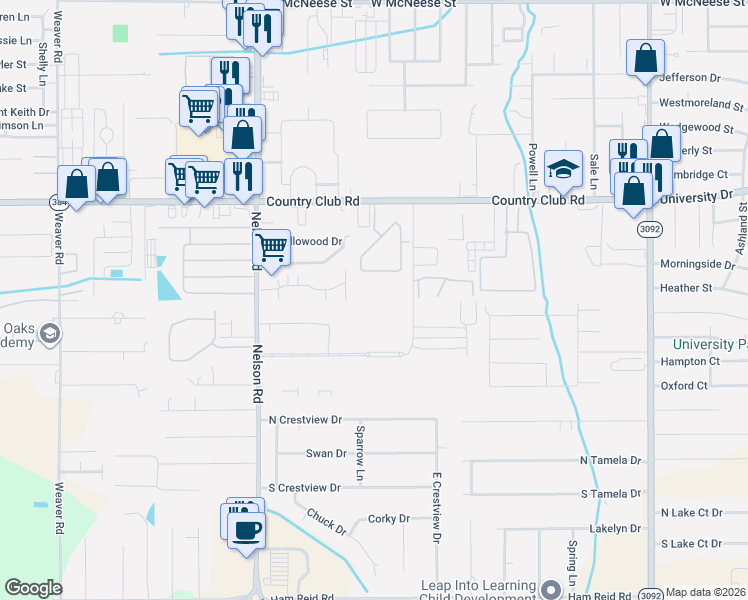 map of restaurants, bars, coffee shops, grocery stores, and more near 1713 Fox Run Drive in Lake Charles