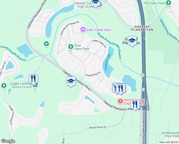 map of restaurants, bars, coffee shops, grocery stores, and more near 3721 Mill View Court in Orange Park
