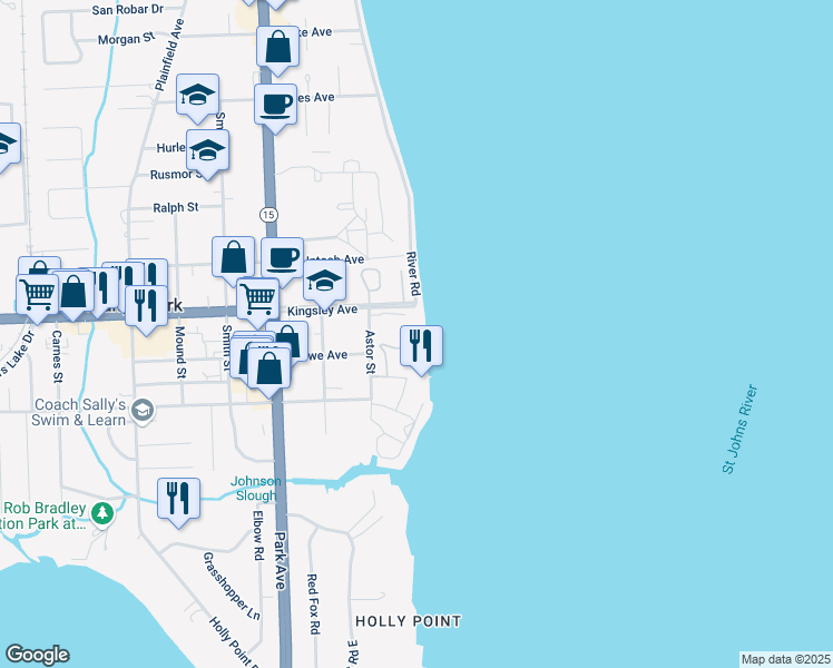 map of restaurants, bars, coffee shops, grocery stores, and more near 31 Winterbourne North in Orange Park