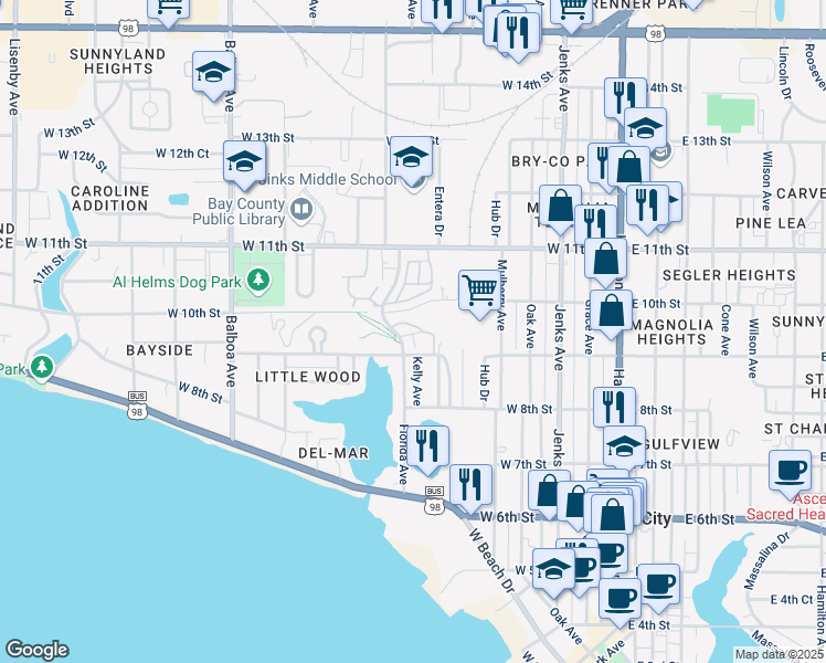 map of restaurants, bars, coffee shops, grocery stores, and more near 924 Florida Avenue in Panama City