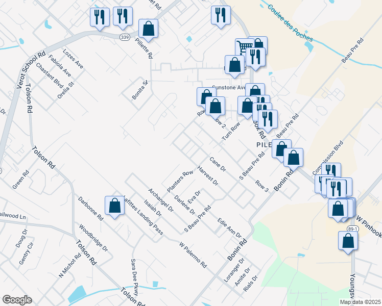 map of restaurants, bars, coffee shops, grocery stores, and more near 110 Molasses Row in Lafayette
