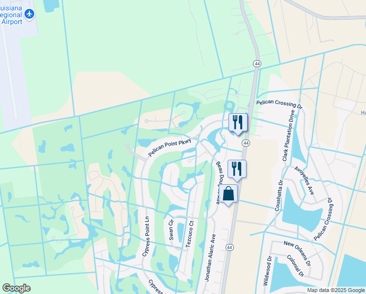 map of restaurants, bars, coffee shops, grocery stores, and more near 40230 Pelican Point Parkway in Gonzales