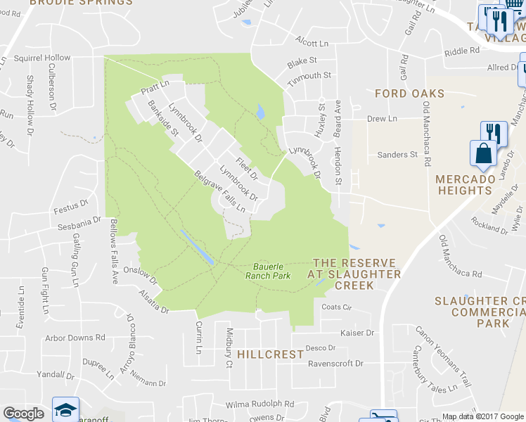 map of restaurants, bars, coffee shops, grocery stores, and more near 2901 Lynnbrook Drive in Austin