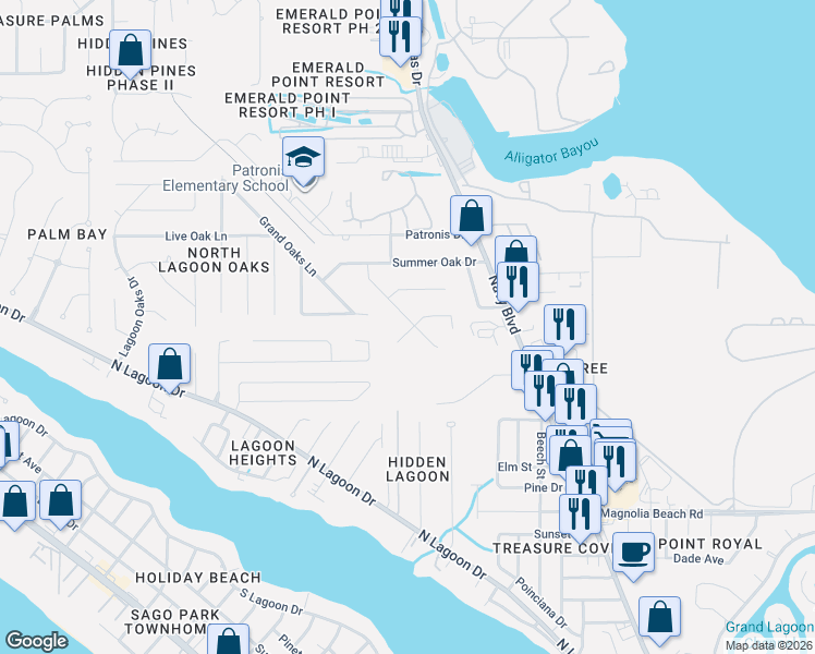 map of restaurants, bars, coffee shops, grocery stores, and more near 2203 Crooked Oak Court in Panama City