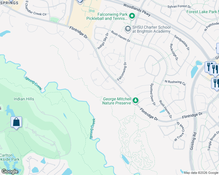 map of restaurants, bars, coffee shops, grocery stores, and more near 22 Glenleigh Place in Spring