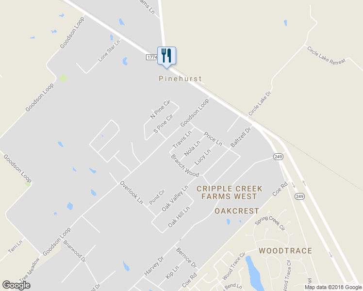 map of restaurants, bars, coffee shops, grocery stores, and more near 411 Travis Lane in Pinehurst