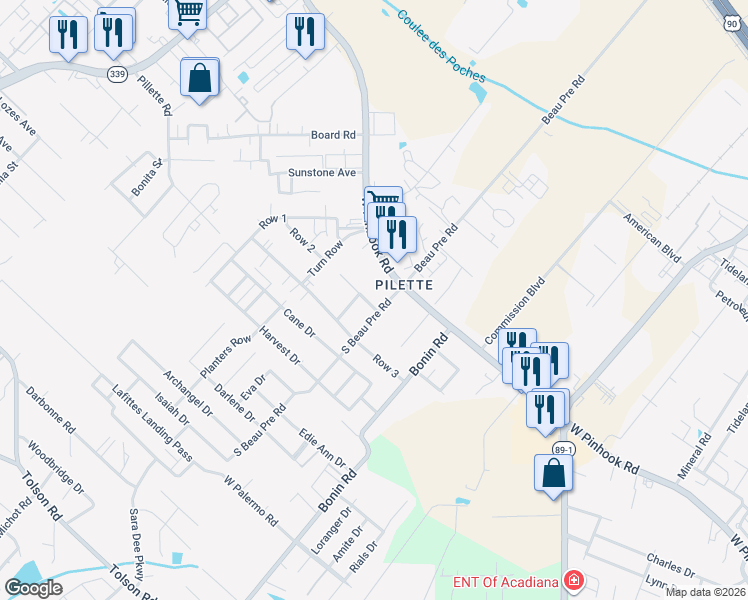 map of restaurants, bars, coffee shops, grocery stores, and more near 102 Rue Bonaparte in Lafayette