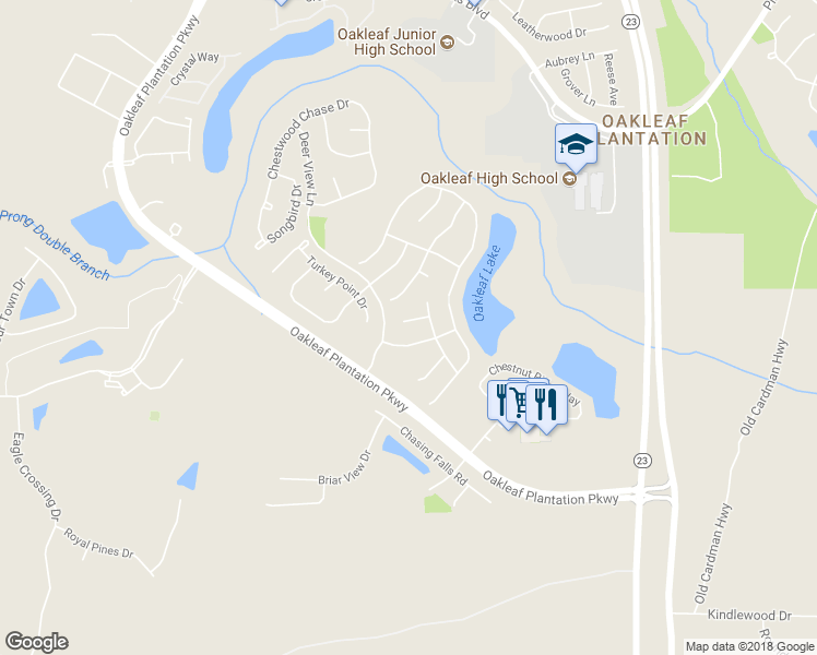 map of restaurants, bars, coffee shops, grocery stores, and more near 3717 Mill View Court in Orange Park