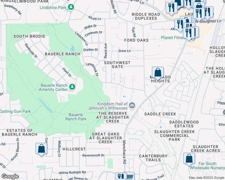 map of restaurants, bars, coffee shops, grocery stores, and more near 2313 Yvette Cove in Austin