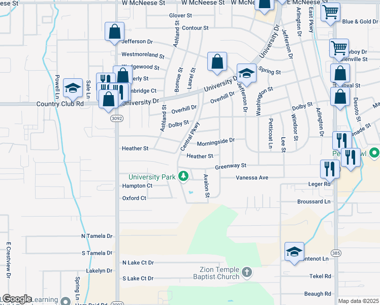 map of restaurants, bars, coffee shops, grocery stores, and more near 156 Heather St in Lake Charles