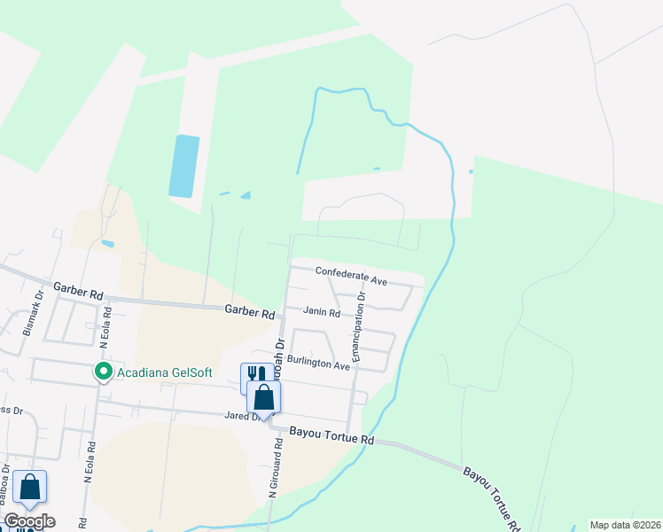 map of restaurants, bars, coffee shops, grocery stores, and more near 401-405 Confederate Avenue in Broussard