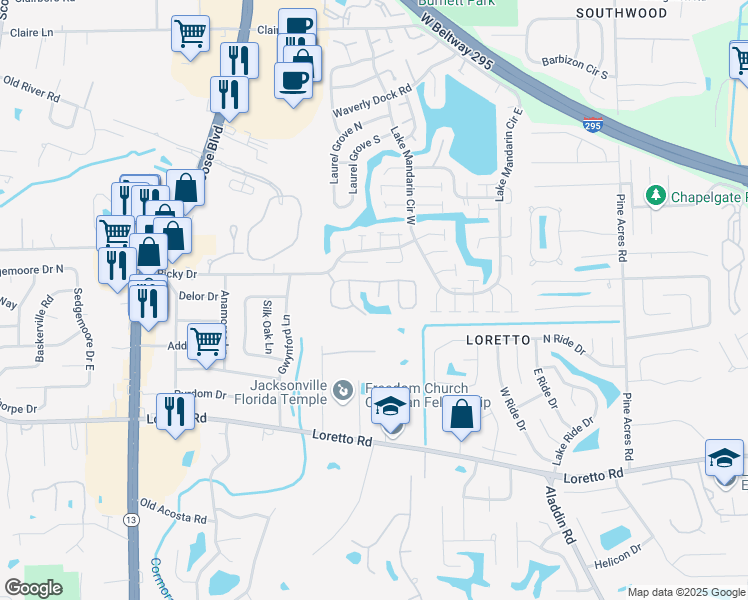 map of restaurants, bars, coffee shops, grocery stores, and more near 11472 Vidalia Court in Jacksonville