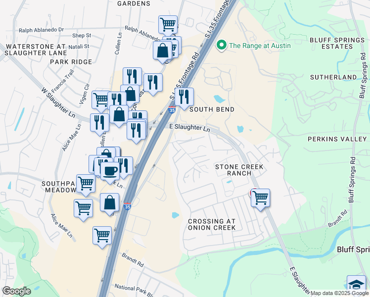 map of restaurants, bars, coffee shops, grocery stores, and more near 1827 1/2 Oak Hill Lane in Austin
