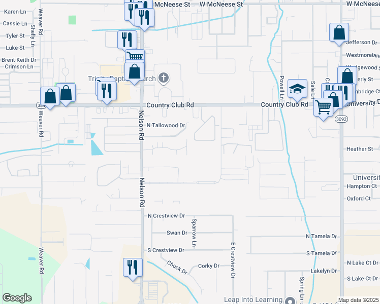 map of restaurants, bars, coffee shops, grocery stores, and more near 1713 Fox Run Drive in Lake Charles