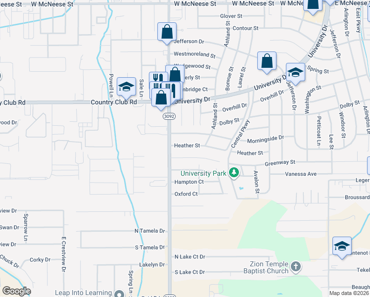 map of restaurants, bars, coffee shops, grocery stores, and more near 335 Heather Street in Lake Charles