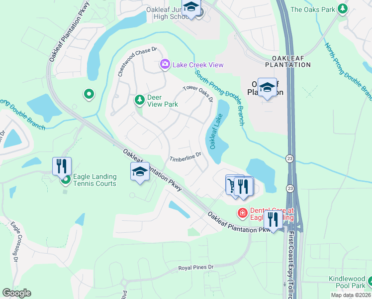 map of restaurants, bars, coffee shops, grocery stores, and more near 3705 Mill View Court in Orange Park