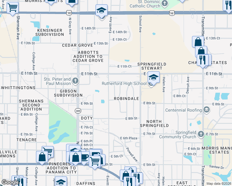 map of restaurants, bars, coffee shops, grocery stores, and more near 902 Forestdale Avenue in Panama City