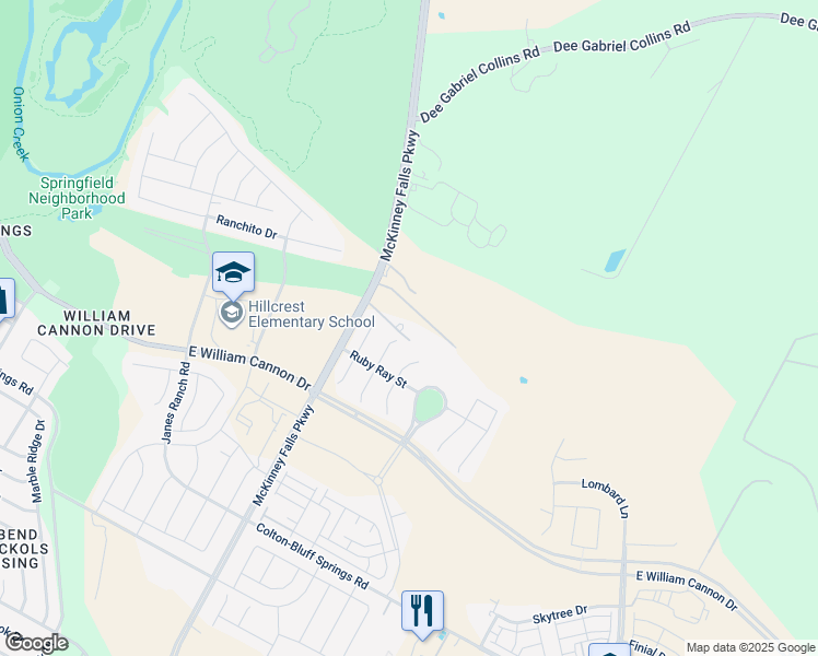 map of restaurants, bars, coffee shops, grocery stores, and more near 7011 McKinney Falls Parkway in Austin