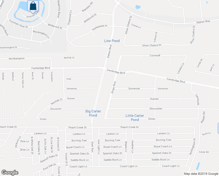 map of restaurants, bars, coffee shops, grocery stores, and more near 19176 Kings Row in New Caney