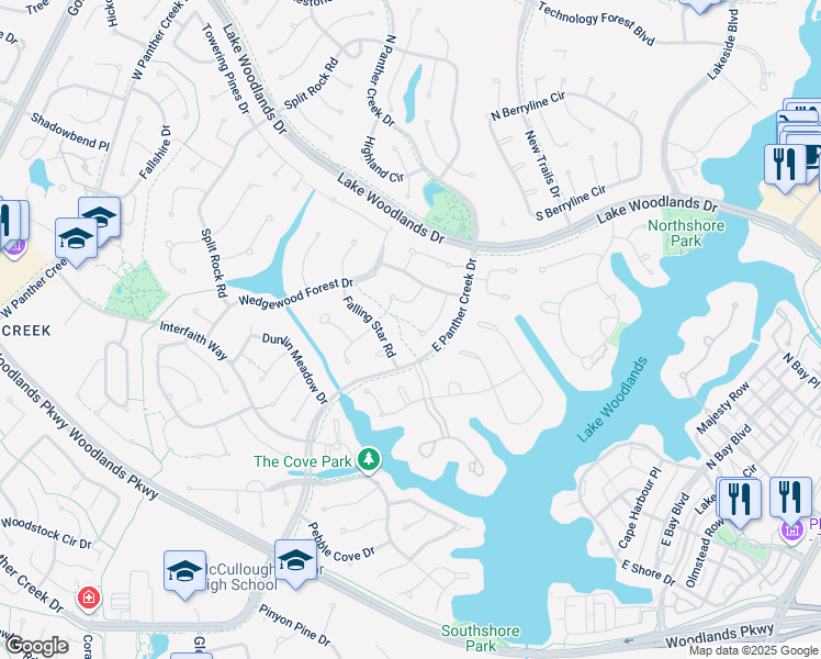 map of restaurants, bars, coffee shops, grocery stores, and more near 23 Thornhedge Court in Spring