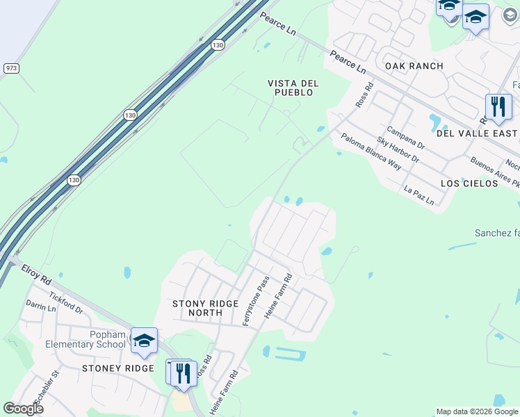 map of restaurants, bars, coffee shops, grocery stores, and more near 6400 Ross Road in Del Valle