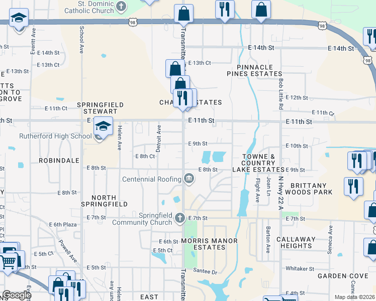 map of restaurants, bars, coffee shops, grocery stores, and more near 831 Transmitter Road in Panama City