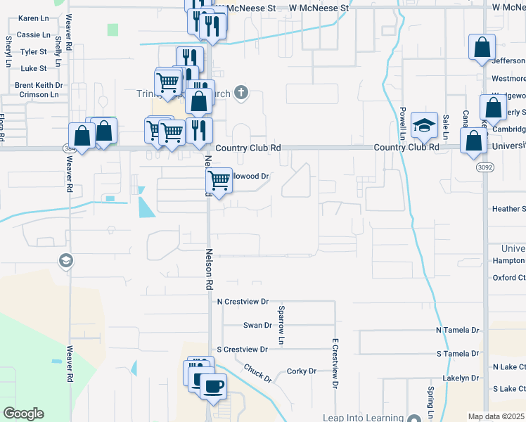 map of restaurants, bars, coffee shops, grocery stores, and more near 1739 Fox Run Dr in Lake Charles