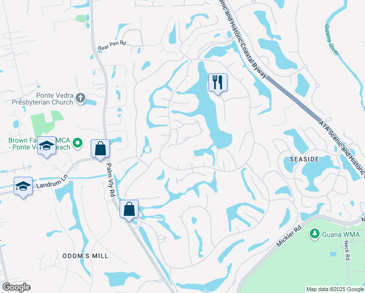 map of restaurants, bars, coffee shops, grocery stores, and more near 212 Laurel Lane in Ponte Vedra Beach