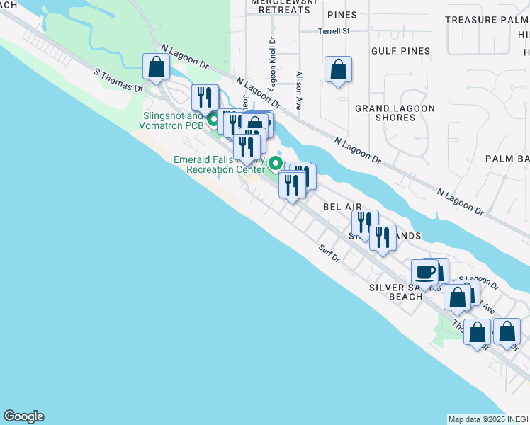 map of restaurants, bars, coffee shops, grocery stores, and more near 8601 Surf Drive in Panama City Beach