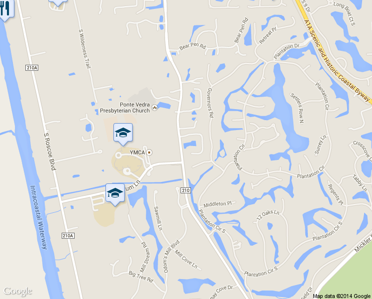 map of restaurants, bars, coffee shops, grocery stores, and more near 161 Sawbill Palm Drive in Ponte Vedra
