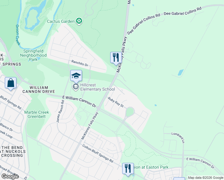 map of restaurants, bars, coffee shops, grocery stores, and more near 7021 Sienna Rouge Path in Austin