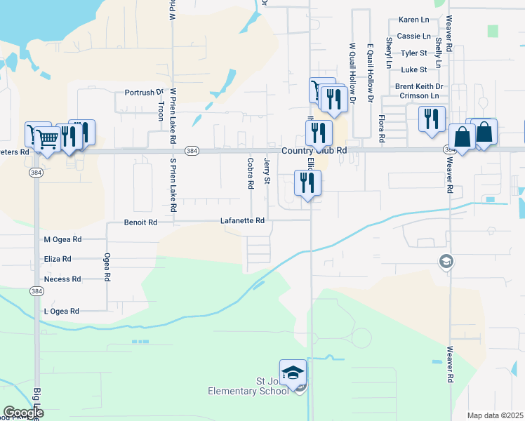 map of restaurants, bars, coffee shops, grocery stores, and more near 5028 Jerry Street in Lake Charles